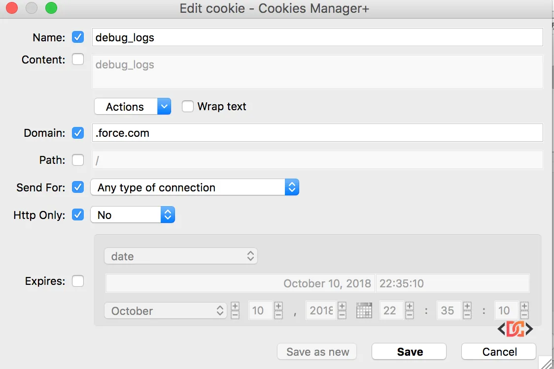 Firefox Cookie Manager Example