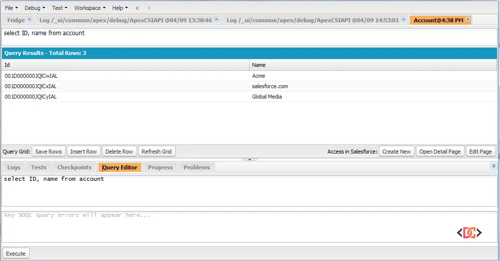 screenshot of query editor with results