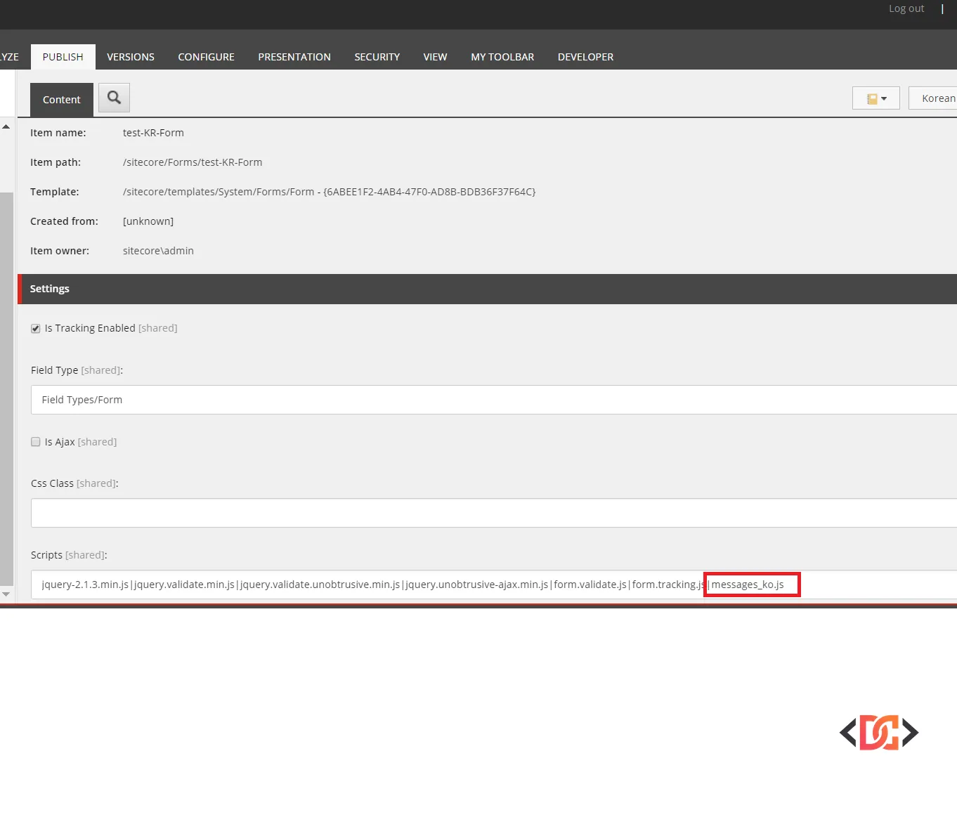 Adding script to Sitecore Form item