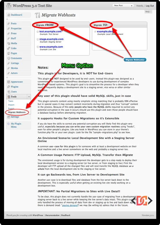 WordPress Migration Admin Interface