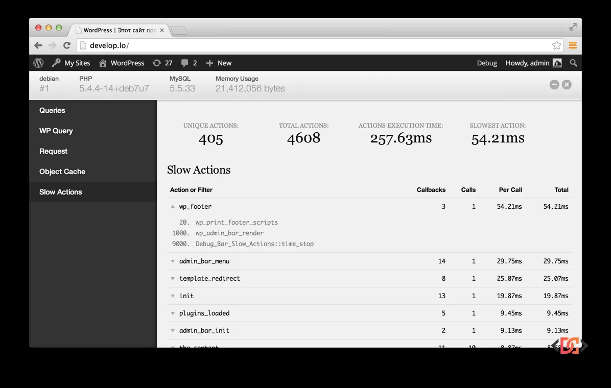 Debug Bar Slow Actions
